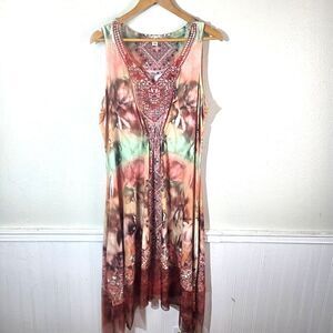 World Unity Womens 0X Boho Art To Wear Maxi Dress Lace Crochet Stretch